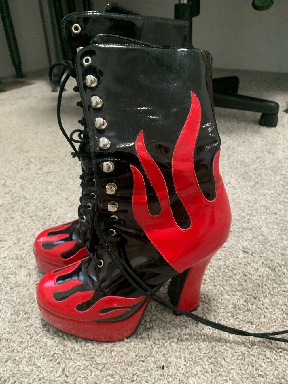 Teaser Black and Red Flames Platform Lace-Up Boots - Picture 6 of 10